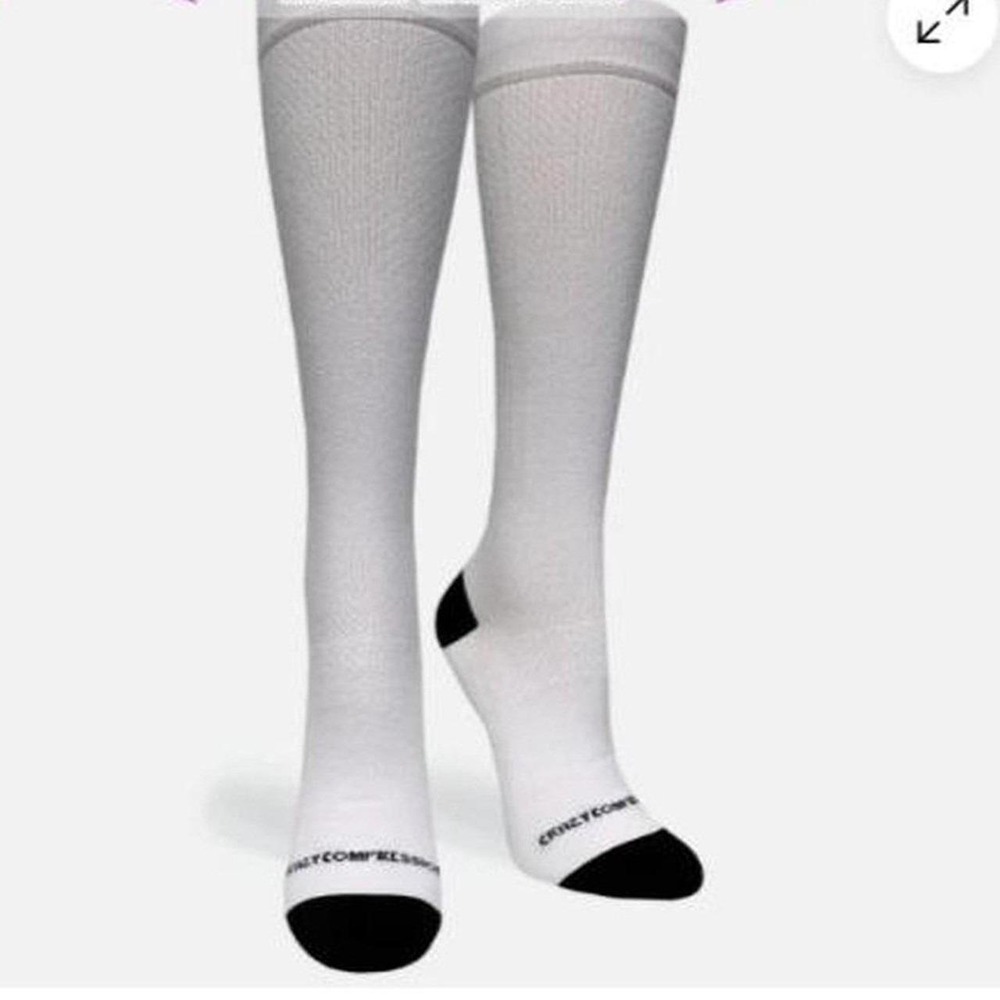 3 pack Crazy Compression White OTC Compression Knee Socks sz L/XL